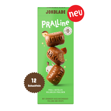 JOKOLADE PRALLINE mit cremiger Haselnussnougatfüllung und Crisps (12 Schachteln)