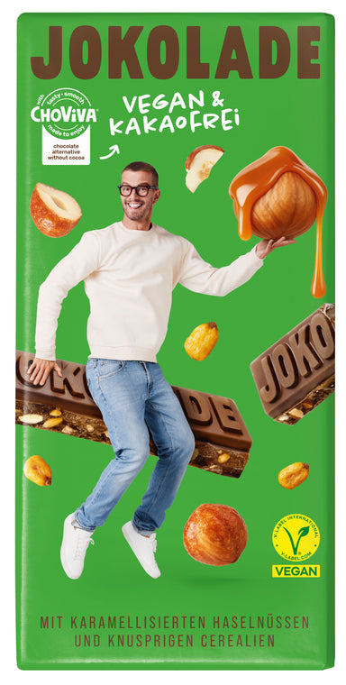 JOKOLADE mit karamellisierten Haselnüssen und knusprigen Cerealien - Vegan & Kakaofrei (12 Tafeln)
